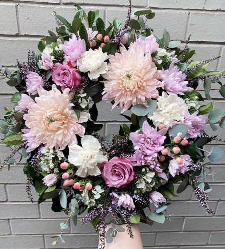 14 inch pink and lilac wreath