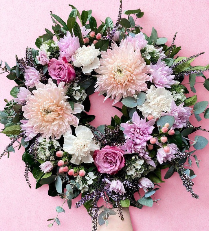 14 inch pink and lilac wreath