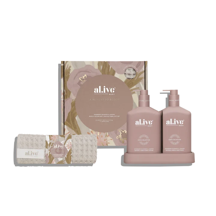 Wash & Lotion Duo + Waffle Towel Gift Set - Raspberry Blossom & Juniper