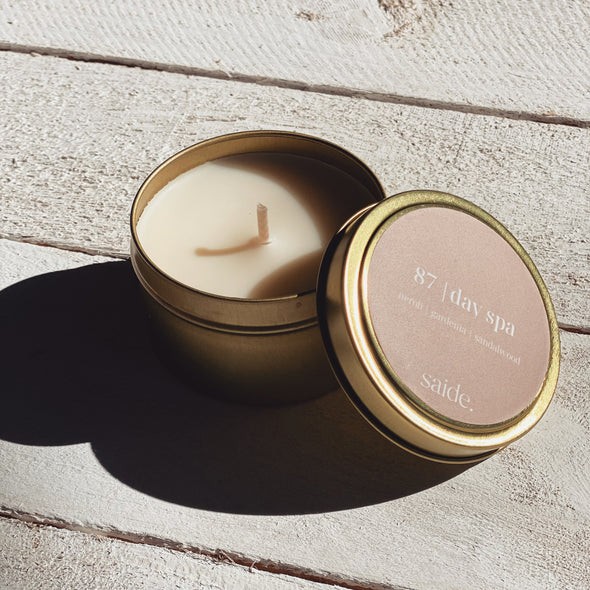 Saide #87 day spa tin soy candle
