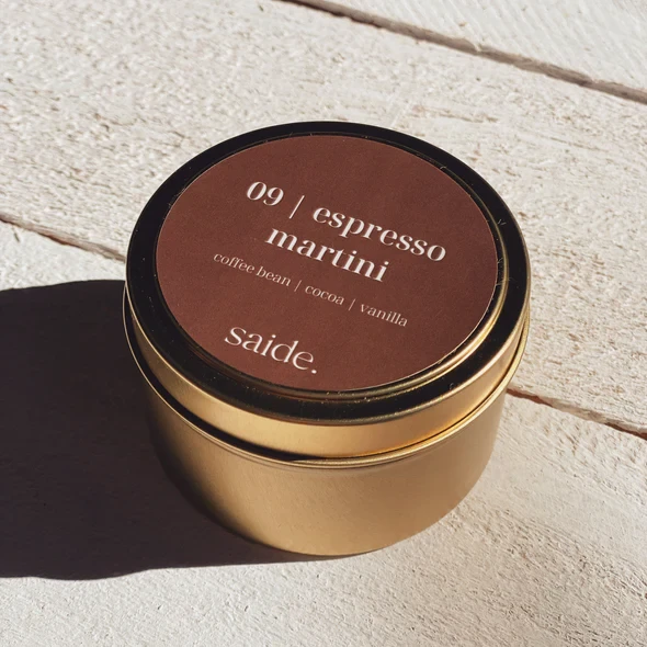 Saide #9 espresso martini tin soy candle