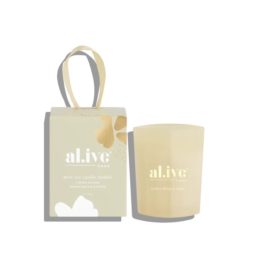 Limited Edition mini soy candle bauble - golden wattle & citrus